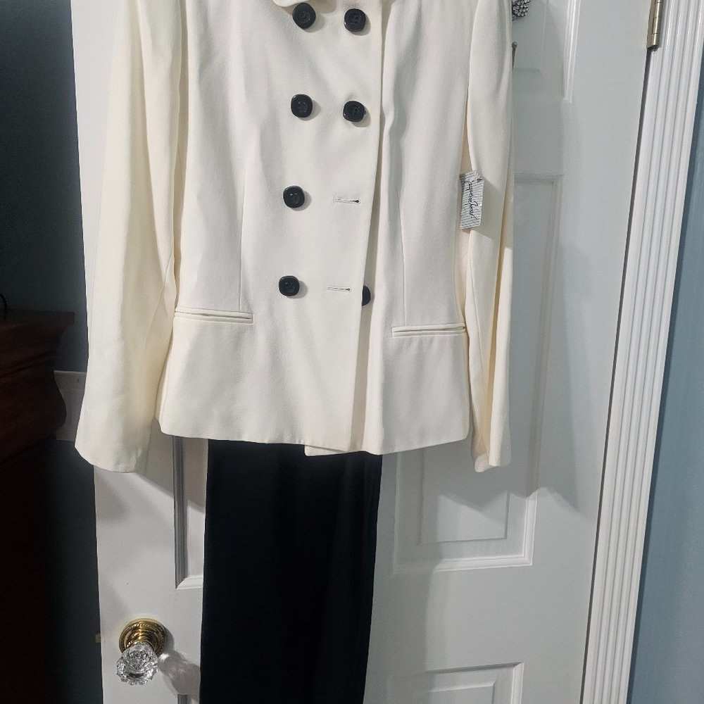 White Jacket with Black Buttons + Black Pants Suit
